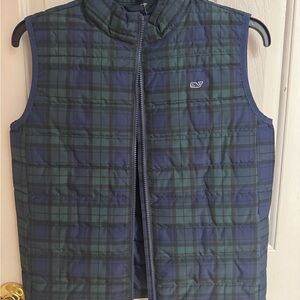 Vineyard Vines Quilted Plaid Puffer Vest - Navy & Green Girls